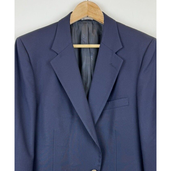 Vintage 90s Burberry Navy Blue 100% Wool Gold Logo Buttons Men's 44R - Picture 3 of 9
